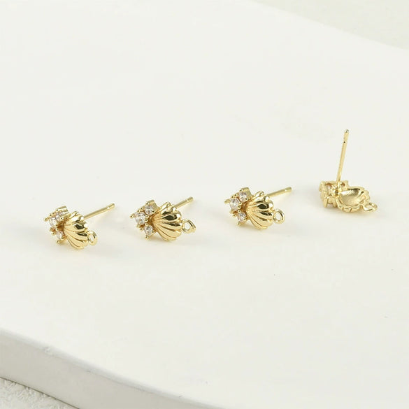 Copper Starfish Shell Earrings Jewelry Accessories Materials With 14K Gold Color Plated And Inlaid Zircon Electroplating