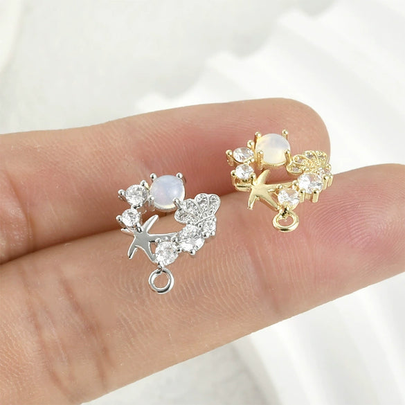 Copper Starfish Shell Electroplated Zircon Earrings Set Accessories
