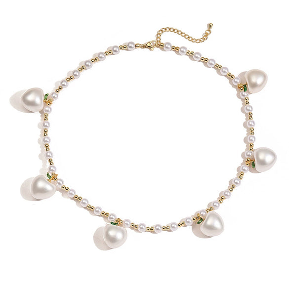 Copper String Of Pearls Love Fruit Geometric Heart Shape Pendant Women's Fashion Necklace