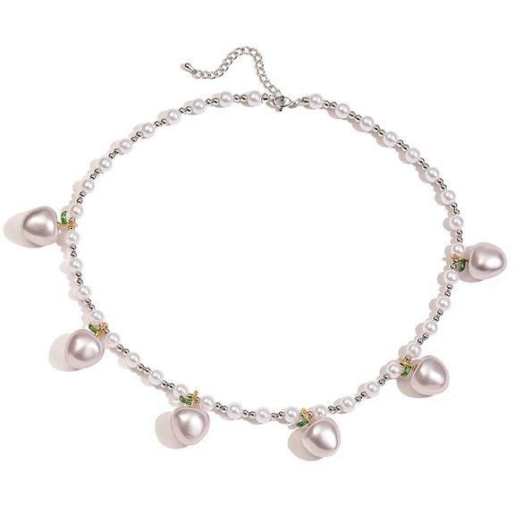 Copper String Of Pearls Love Fruit Geometric Heart Shape Pendant Women's Fashion Necklace