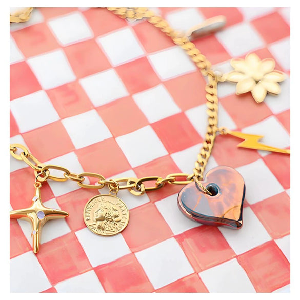 Copper Sweet Geometric Style Electroplated Clavicle Necklace For Women