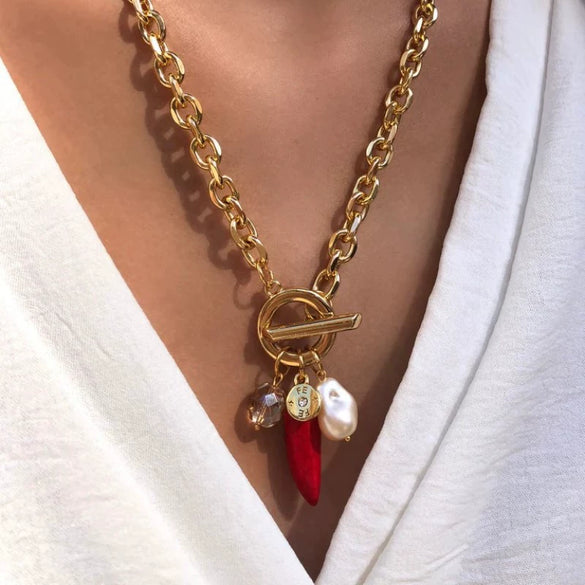Copper Sweet Geometric Style Electroplated Clavicle Necklace For Women