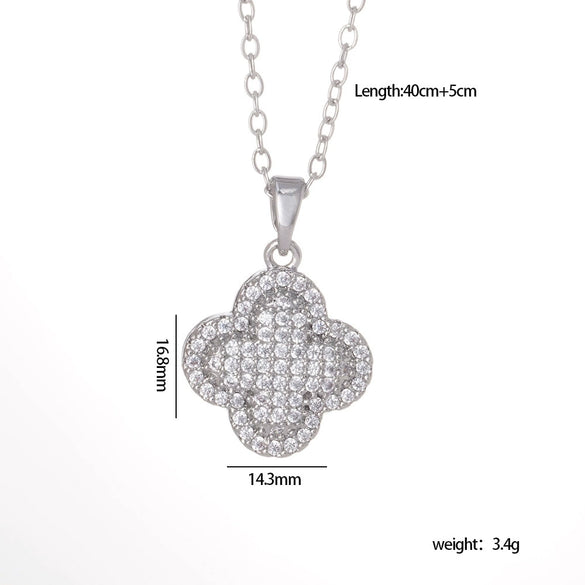 Copper Titanium Steel Women's Necklace With Mixed Gemstone Inlay Four Leaf Clover Pendant Electroplated Geometric Style