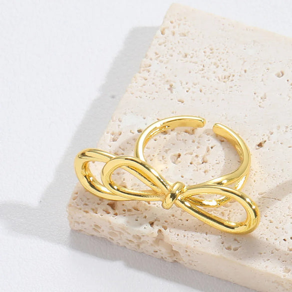 Copper Vintage Style Simple Style Commute Inlay Geometric Round Bow Knot Artificial Pearls Open Rings