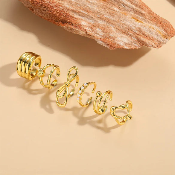 Copper Vintage Style Simple Style Commute Inlay Geometric Round Bow Knot Artificial Pearls Open Rings