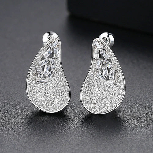 Copper Water Drop Earrings With Inlaid Zircon Elegant Sparkling Dangle Jewelry For Women Wholesale