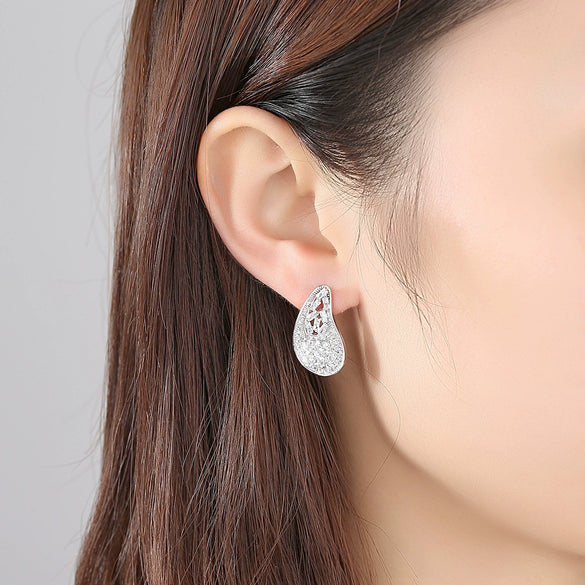 Copper Water Drop Earrings With Inlaid Zircon Elegant Sparkling Dangle Jewelry For Women Wholesale