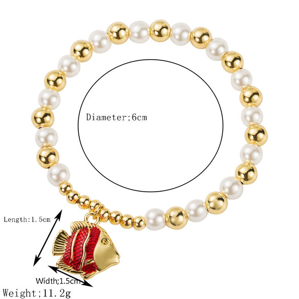 Copper Women's Bracelet With Animal Zodiac Beaded Fish Pendant And Electroplating