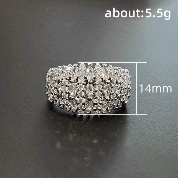 Copper Women's Luxury Ring With Geometric Pattern Fully Inlaid With Zircon