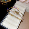 Copper Zircon Bow Love Double Row Open Bracelet Light Luxury Fashion Allmatch Highend Bracelet