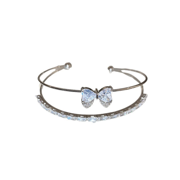 Copper Zircon Bow Love Double Row Open Bracelet Light Luxury Fashion Allmatch Highend Bracelet