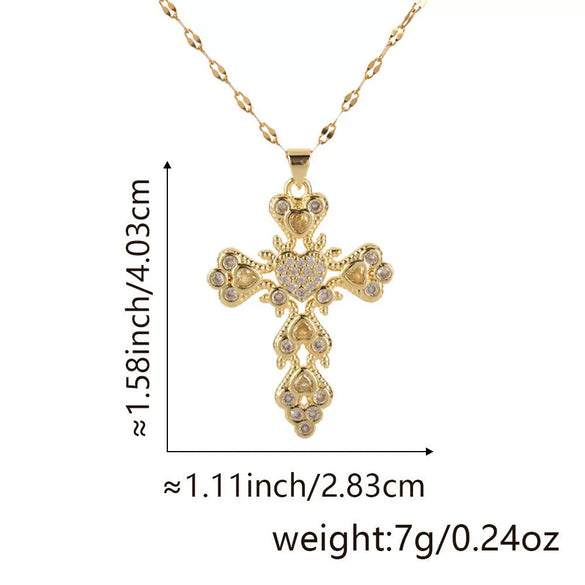Copper Zircon Cross Pendant Lip Chain Fashion Jewelry For Women Geometric Style