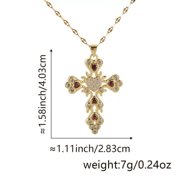 Copper Zircon Cross Pendant Lip Chain Fashion Jewelry For Women Geometric Style