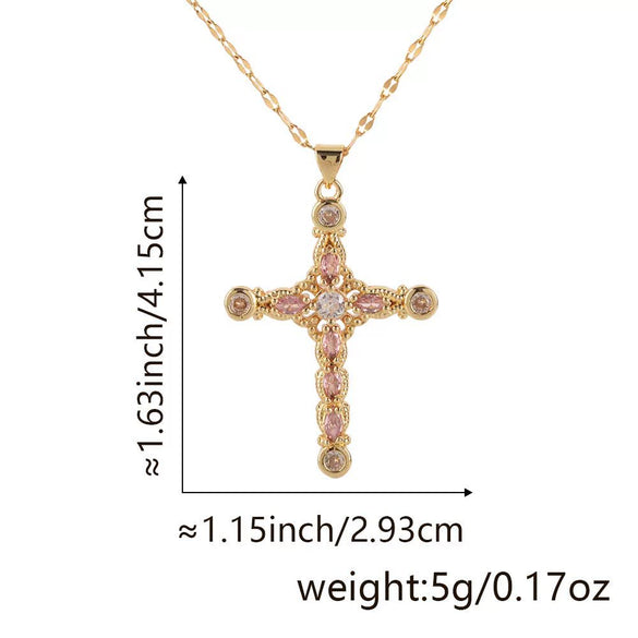 Copper Zircon Cross Pendant Lip Chain Fashion Jewelry For Women Geometric Style