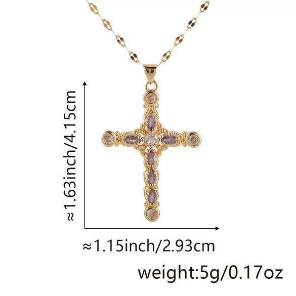Copper Zircon Cross Pendant Lip Chain Fashion Jewelry For Women Geometric Style