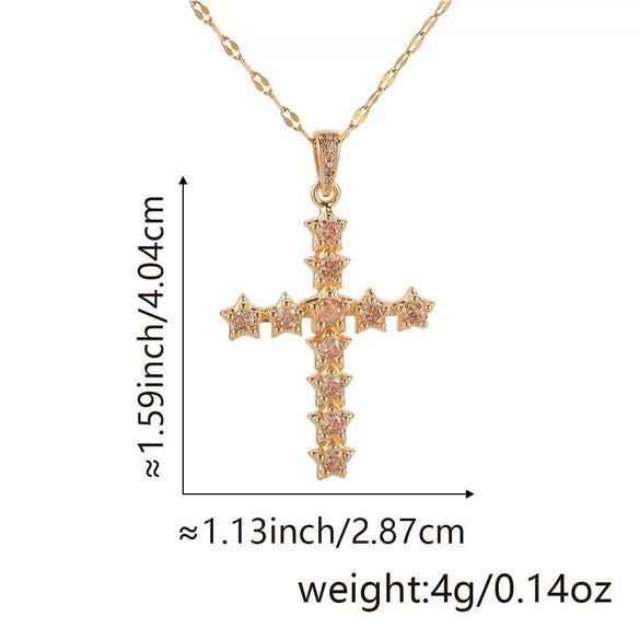 Copper Zircon Cross Pendant Lip Chain Fashion Jewelry For Women Geometric Style
