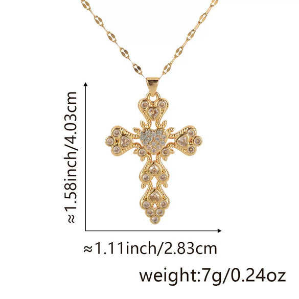 Copper Zircon Cross Pendant Lip Chain Fashion Jewelry For Women Geometric Style