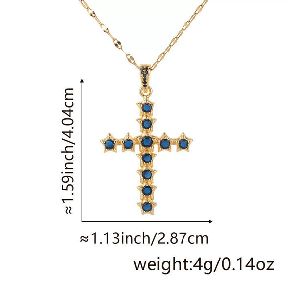 Copper Zircon Cross Pendant Lip Chain Fashion Jewelry For Women Geometric Style