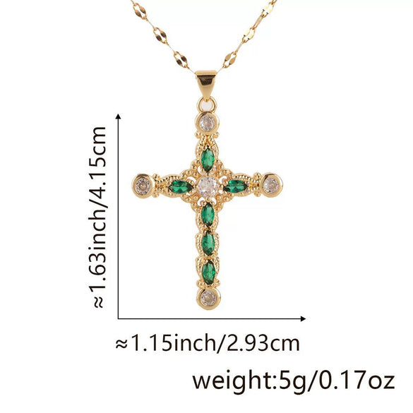 Copper Zircon Cross Pendant Lip Chain Fashion Jewelry For Women Geometric Style