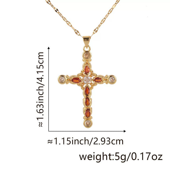 Copper Zircon Cross Pendant Lip Chain Fashion Jewelry For Women Geometric Style