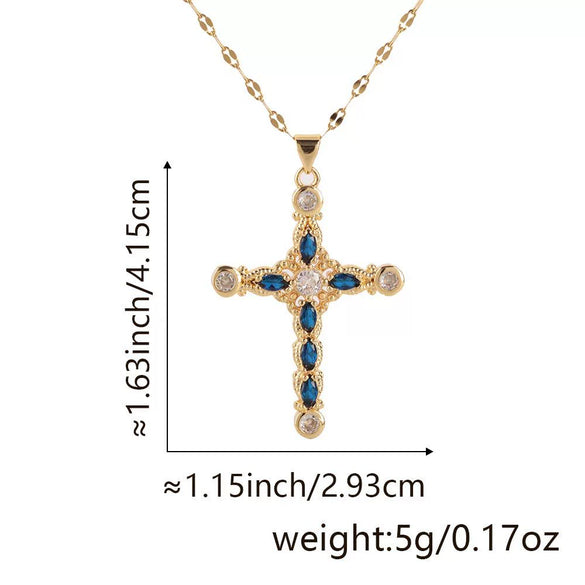 Copper Zircon Cross Pendant Lip Chain Fashion Jewelry For Women Geometric Style