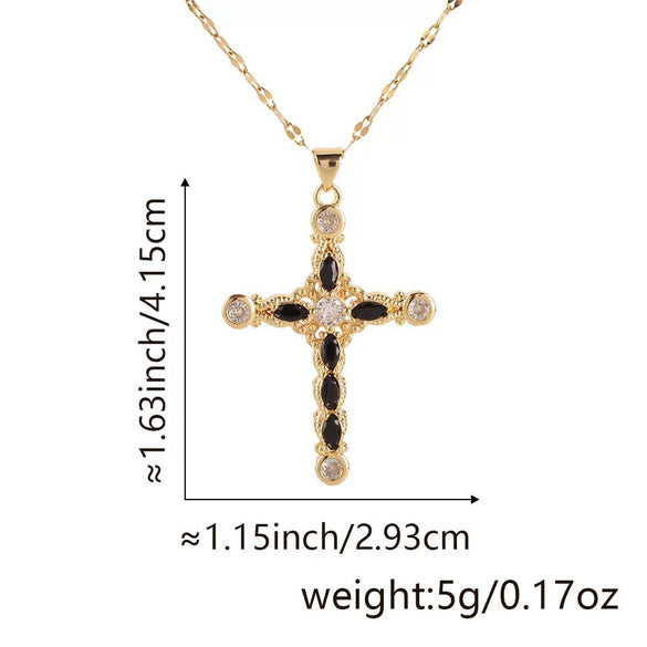 Copper Zircon Cross Pendant Lip Chain Fashion Jewelry For Women Geometric Style