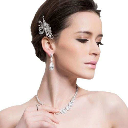 Copper Zircon Drop Earrings With Electroplated Finish For Bridal Wedding And Party Wear