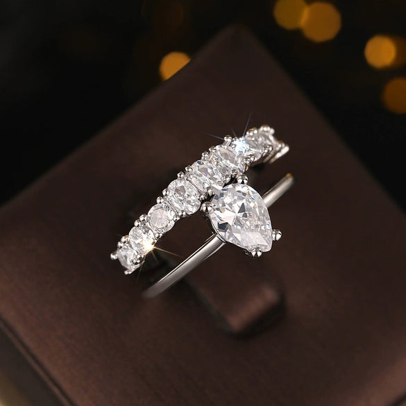 Copper Zircon Dropshaped Geometric Light Luxury Style Ring