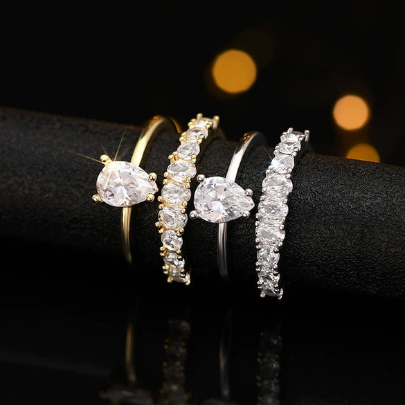 Copper Zircon Dropshaped Geometric Light Luxury Style Ring