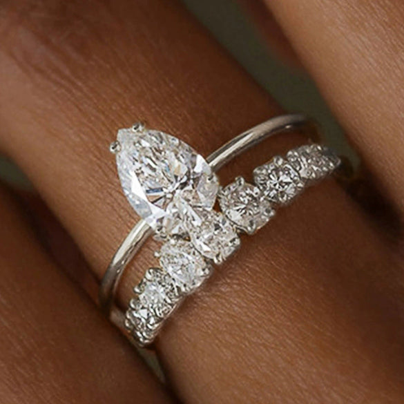 Copper Zircon Dropshaped Geometric Light Luxury Style Ring
