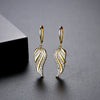 Copper Zircon Feather And Angel Wing Ear Hook Earrings With Geometric Design And Electroplated Finish For Women