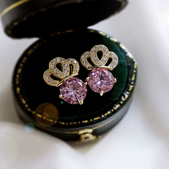 Copper Zircon Geometric Crown Earrings Fashionable Style For Women