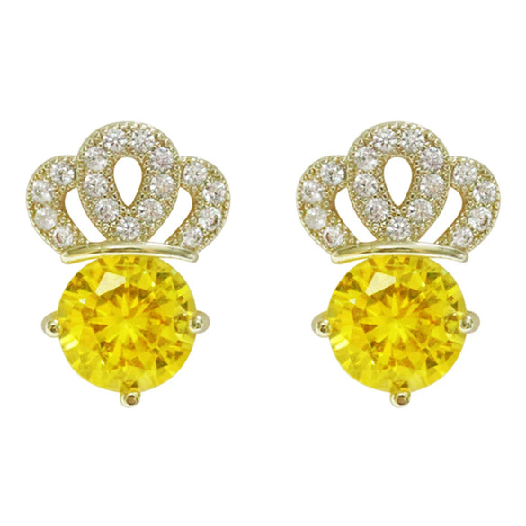 Copper Zircon Geometric Crown Earrings Fashionable Style For Women