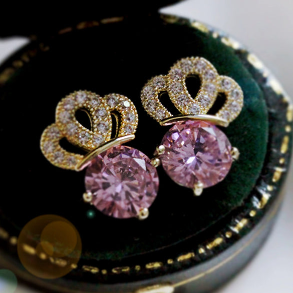 Copper Zircon Geometric Crown Earrings Fashionable Style For Women