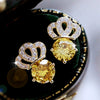 Copper Zircon Geometric Crown Earrings Fashionable Style For Women