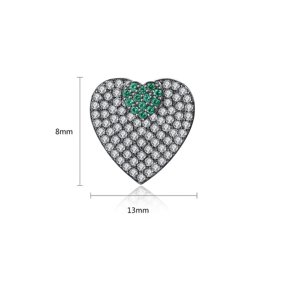 Copper Zircon Heart Shaped Double Love Stud Earrings Full Diamond Inlay Two Way Fashion Ear Jewelry For Women