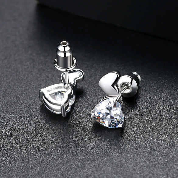 Copper Zircon Inlaid Double Heart Earrings With Simple Fashion Design And Refined Texture For Wholesale Jewelry Collections