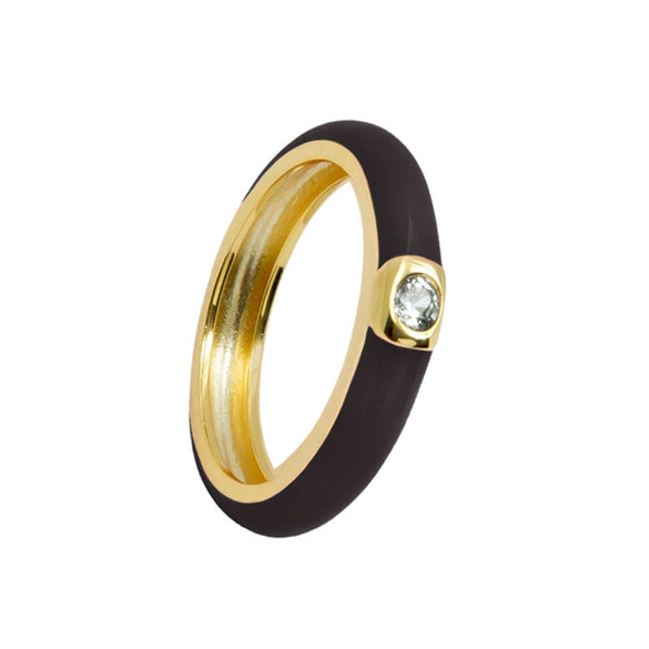 Copper Zircon Inlaid Ring With Epoxy Enamel And Geometric Design Electroplated For Unisex