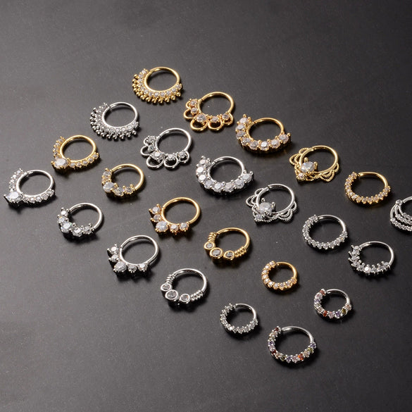 Copper Zircon Nose Rings Earrings Ear Bone Rings Body Piercing Earrings Unisex Geometric Electroplated