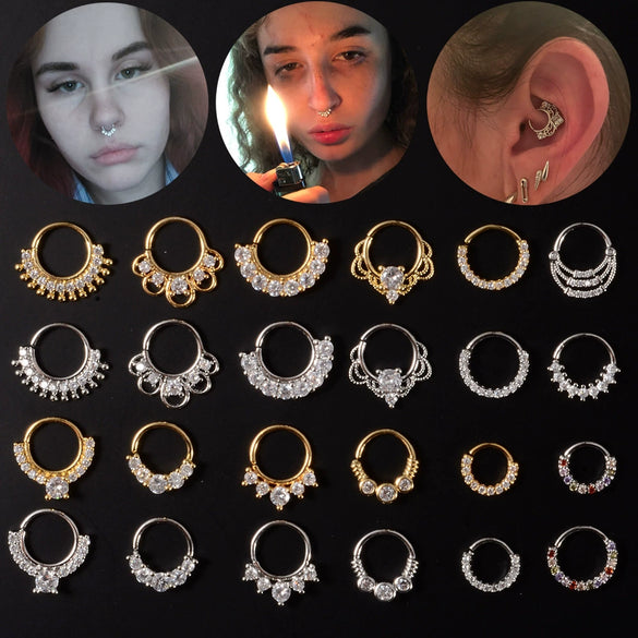 Copper Zircon Nose Rings Earrings Ear Bone Rings Body Piercing Earrings Unisex Geometric Electroplated