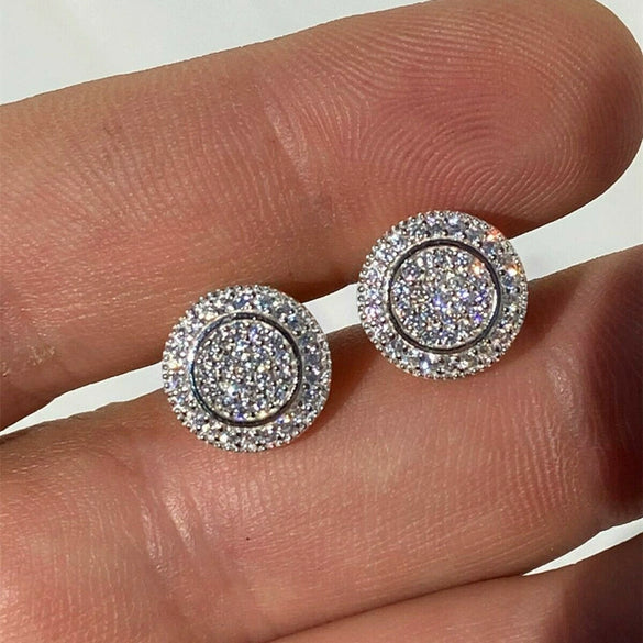 Copper Zircon Round Geometric Hip Hop Earrings For Men And Women