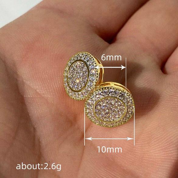 Copper Zircon Round Geometric Hip Hop Earrings For Men And Women