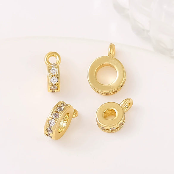 Copper Zircon Single Hanging Spacer Beads Electroplated With 14K Gold Allmatch Geometric Handmade Bracelet Necklace Accessories