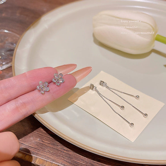 Copper Zirconia Flower Tassel Earrings