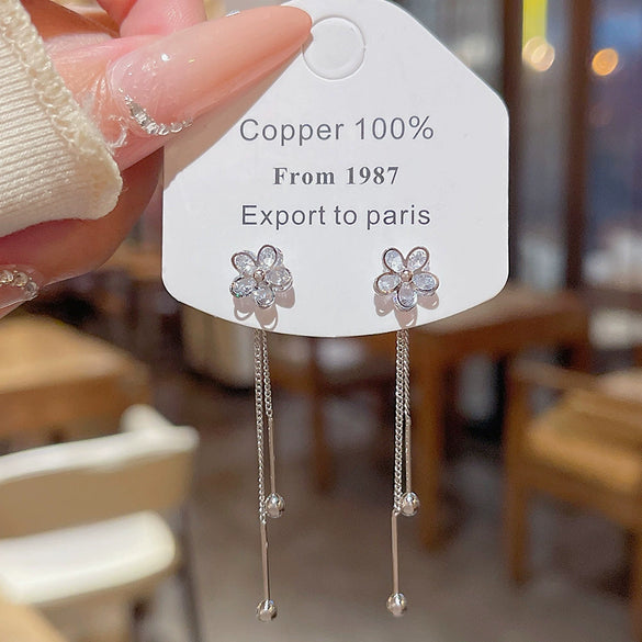 Copper Zirconia Flower Tassel Earrings