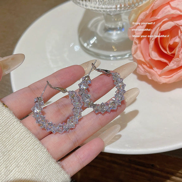 Copper Zirconia Geometric Hoop Earrings For Women