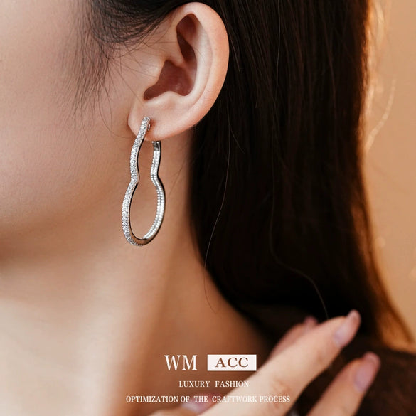 Copper Zirconia Hollow Gourd Women's Earrings With Flower And Geometric Pattern Sophisticated Style