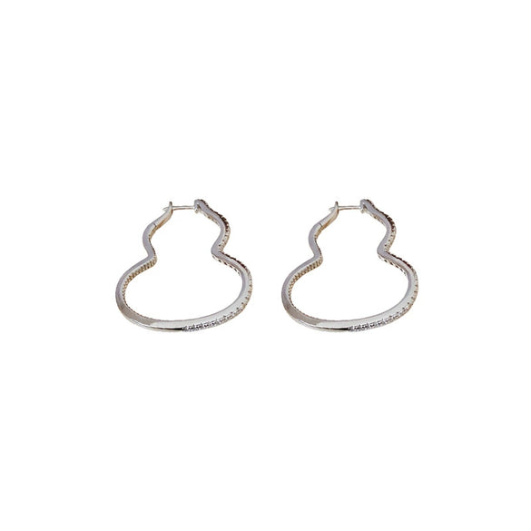 Copper Zirconia Hollow Gourd Women's Earrings With Flower And Geometric Pattern Sophisticated Style
