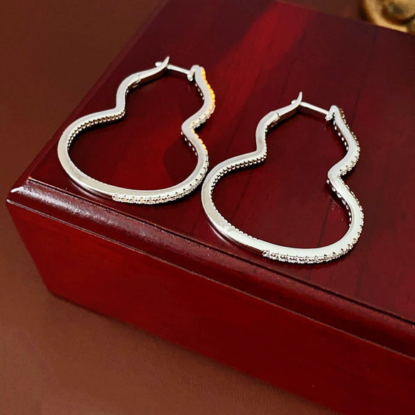 Copper Zirconia Hollow Gourd Women's Earrings With Flower And Geometric Pattern Sophisticated Style