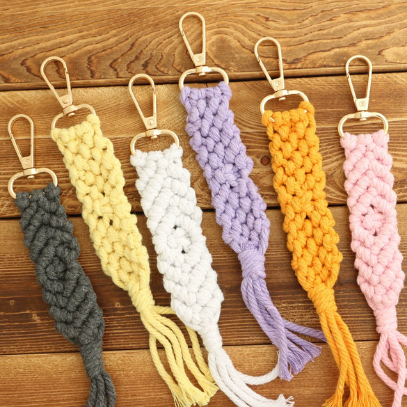 Cotton Rope Tassel Handwoven Keychain Pendant With Cross Crown Roman Numerals Bohemian Retro Style